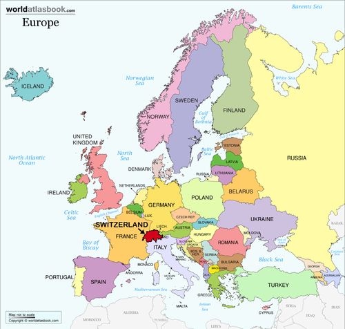 Map Of Europe Showing Switzerland